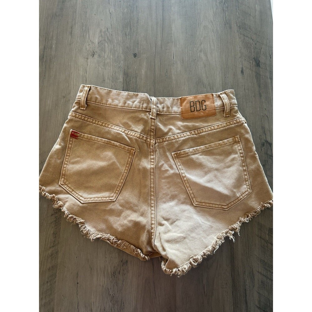 BDG Urban Outfitters Cheeky Denim Shorts Tan Festival Distressed Raw Hem 28 - Picture 2 of 8
